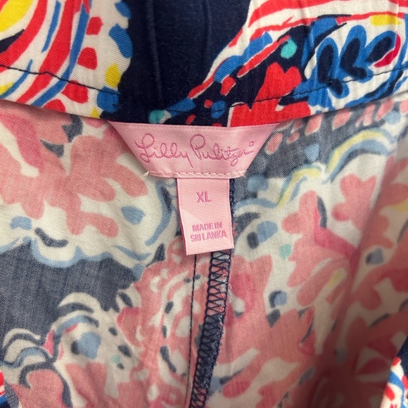 Lilly Pulitzer XL cotton Blue and Red Boot Cut Flare Pants EUC pockets cute!!! - Picture 10 of 12